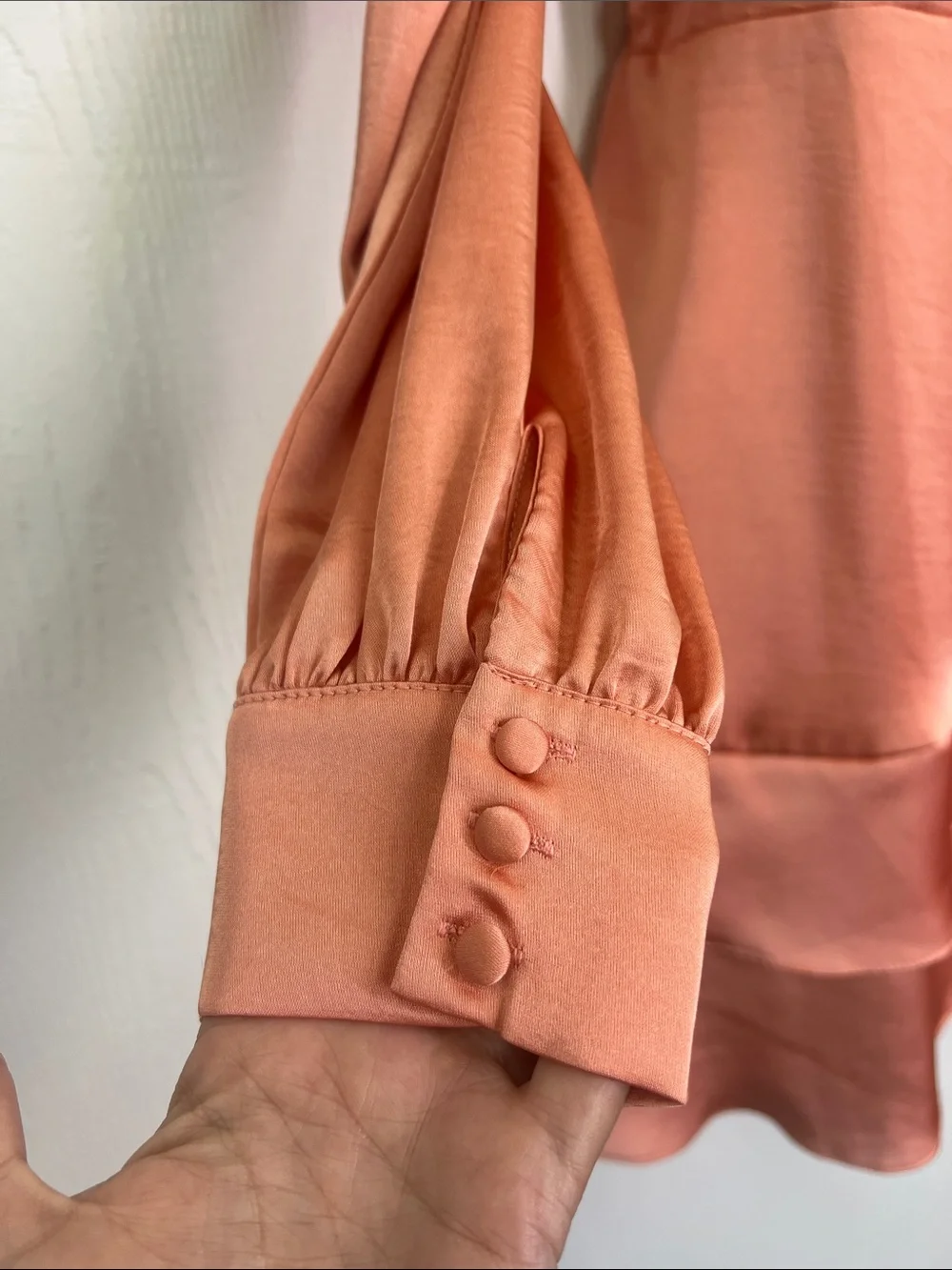 Lulus - Glow Forever Peach Pink Long Sleeve Ruffled Wrap Mini Dress Size Medium - Picture 4 of 10